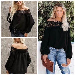 Brand New Black Blooming Lace Off The Shoulder Top